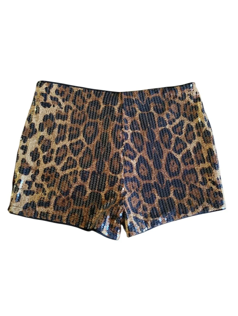 Women's Leopard Print Sequin Micro Shorts Size L